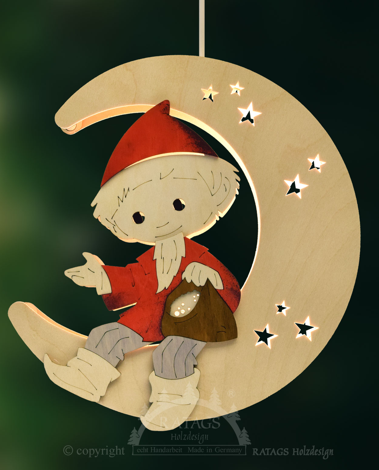 Window picture, Sandman in the moon, illuminated, colour, LED strip