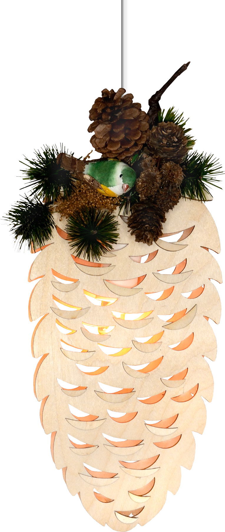 Window picture, illuminated, cones, small, natural/brown