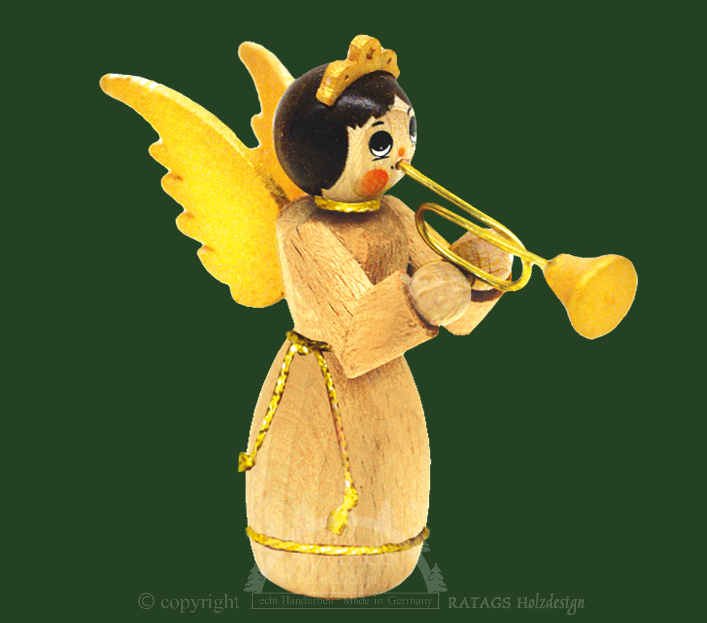 Figurine, ange avec trompette, naturel