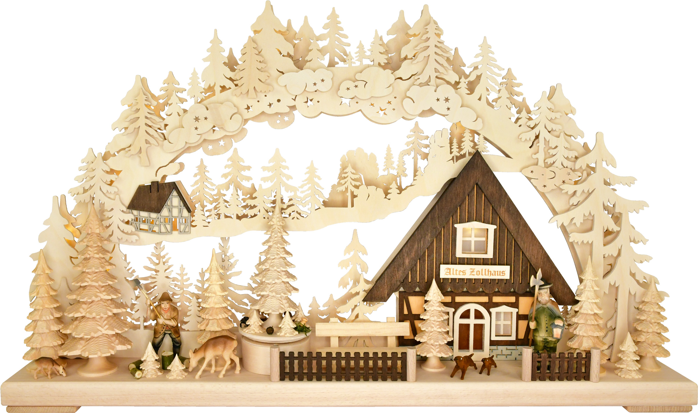 3D-Schwibbogen groß, Altes Zollhaus drehende Pyramide "Motiv Baum"