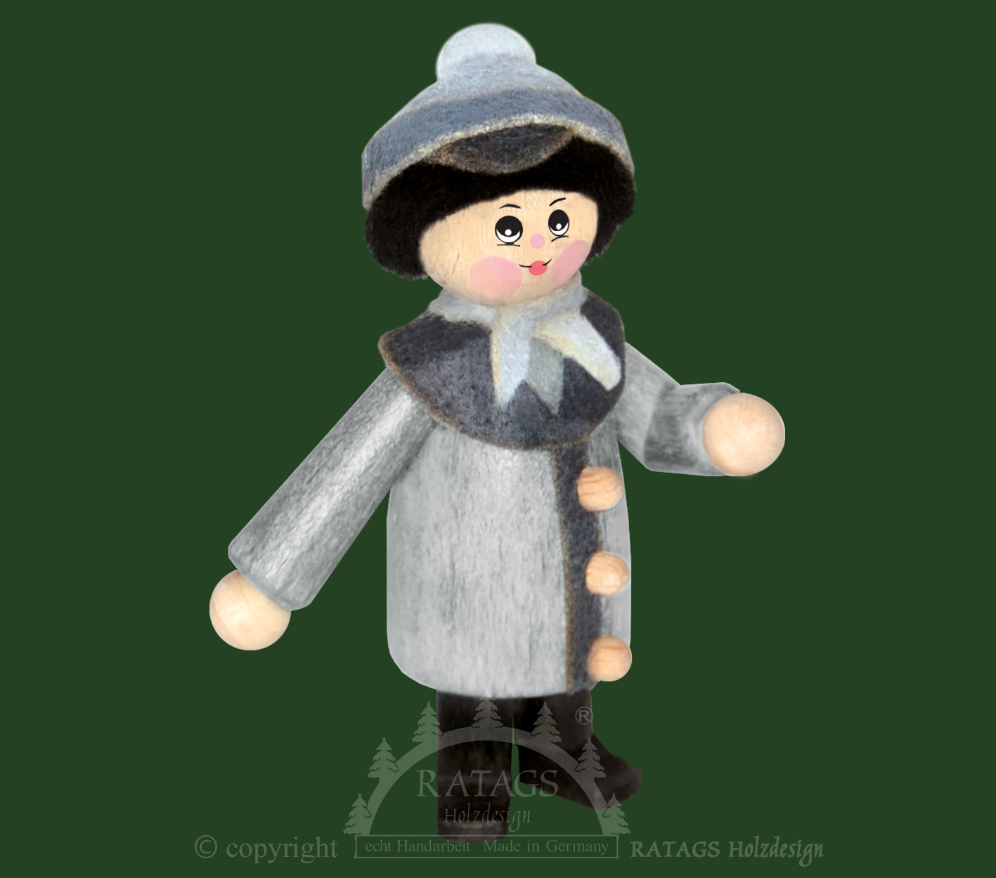 Collector's doll, figurine, man in winter, grey