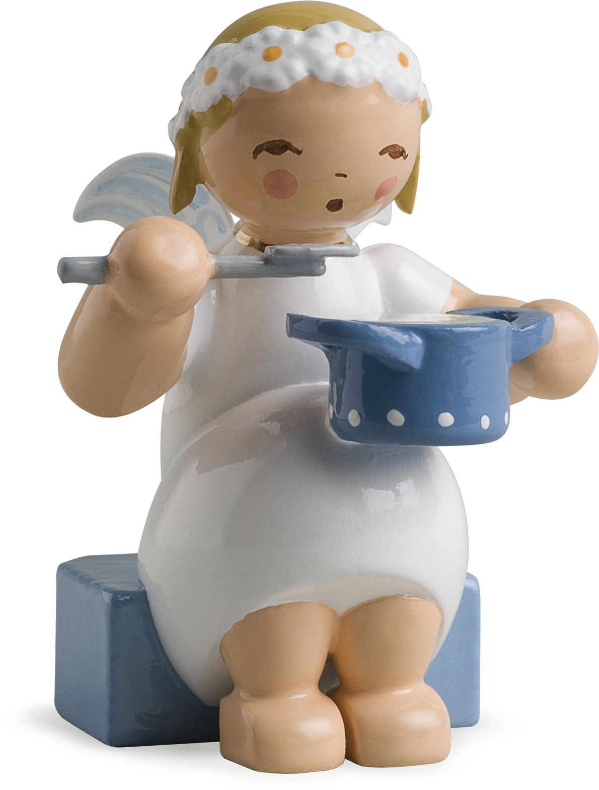 Margeritenengel, sitzend, mit Kochtopf