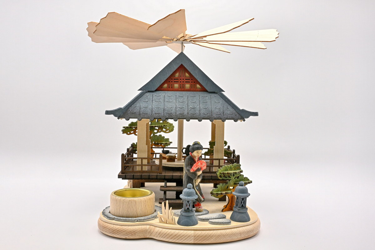 Pyramid Japan, coloured, hand-painted with solid wood figure