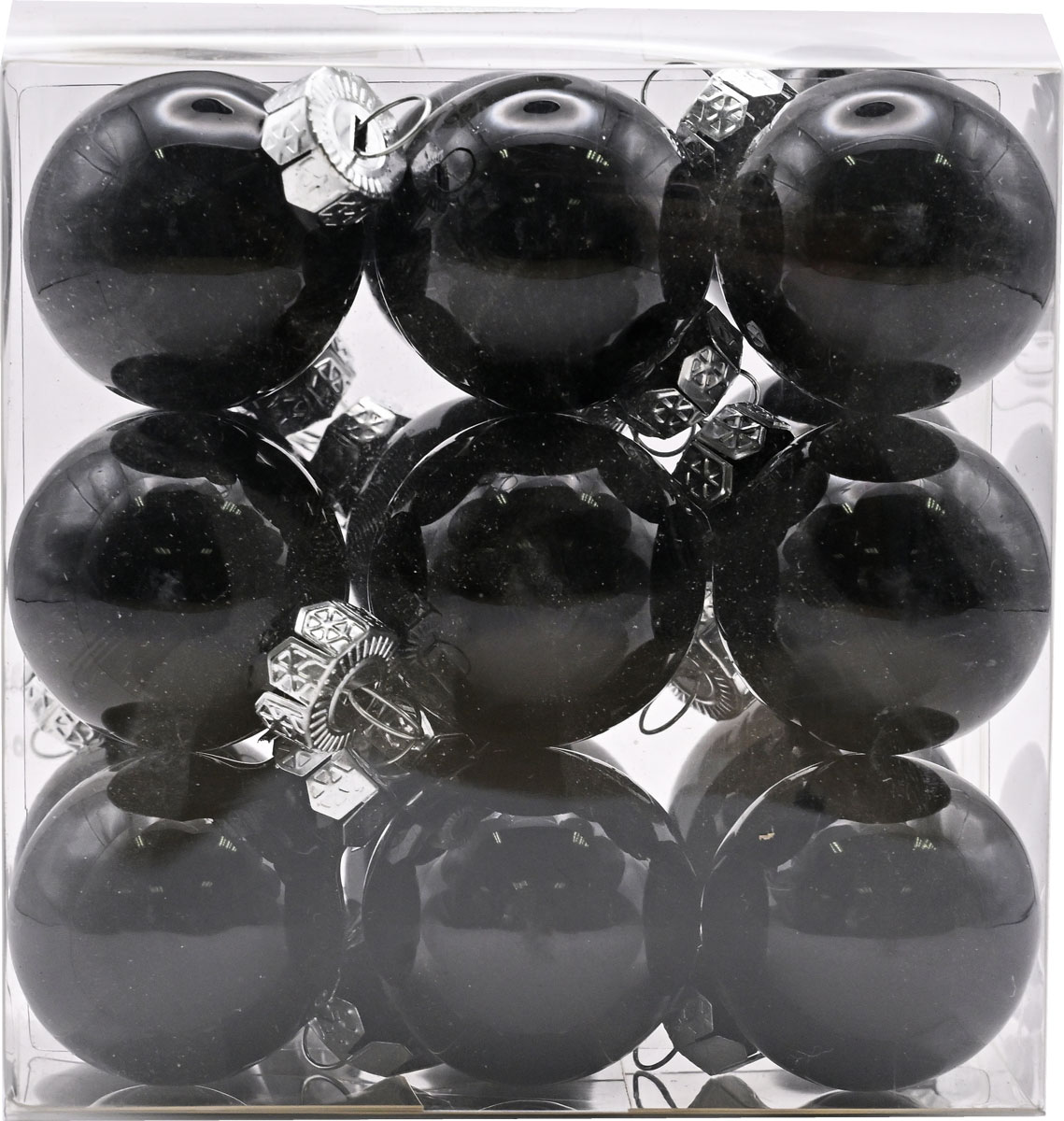 cb. 18 glassballs/cap black shiny cb. 18 glassballs/cap black shiny