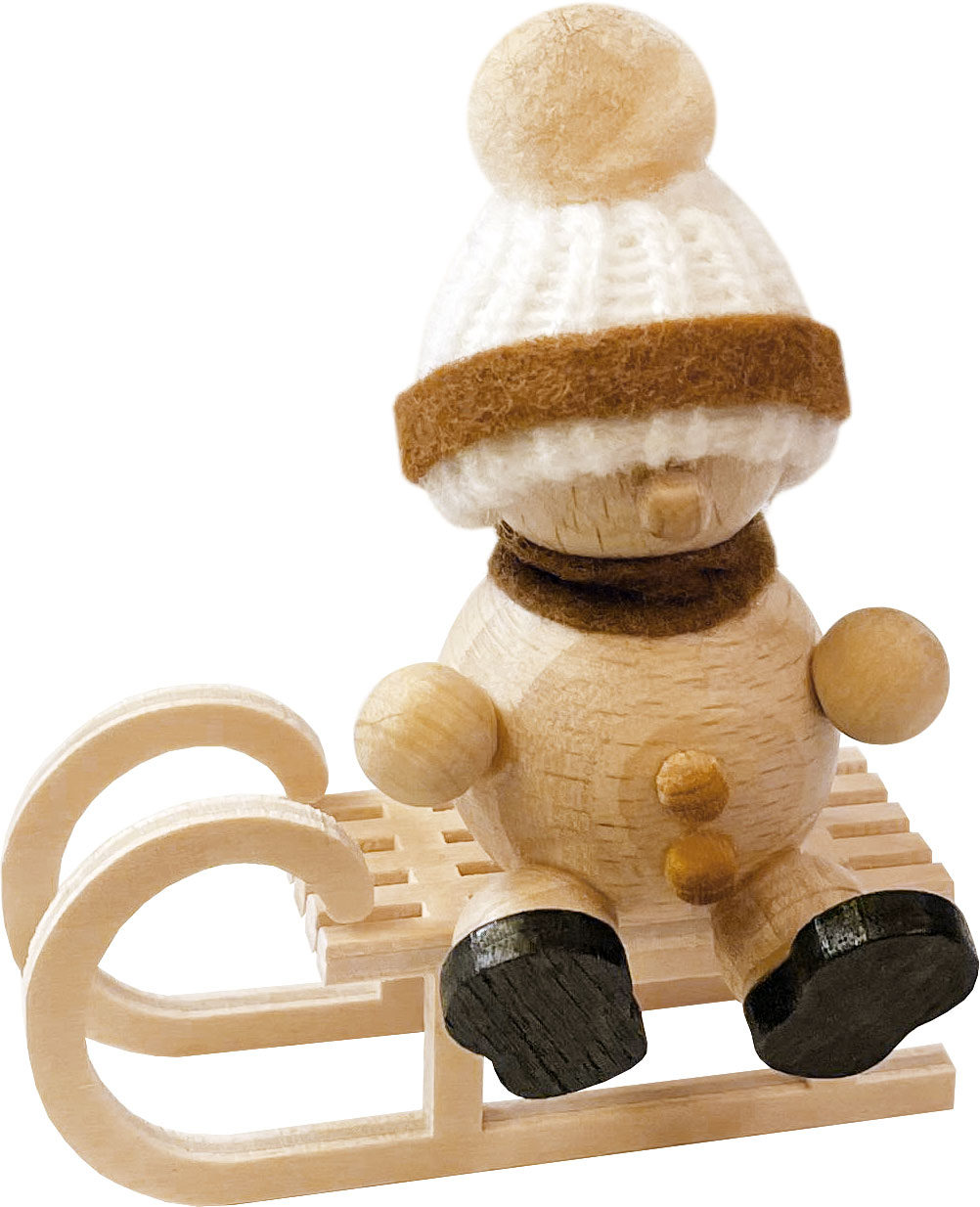 Snowman on sledge, white hat, 6 x 7.5 cm (WxH)