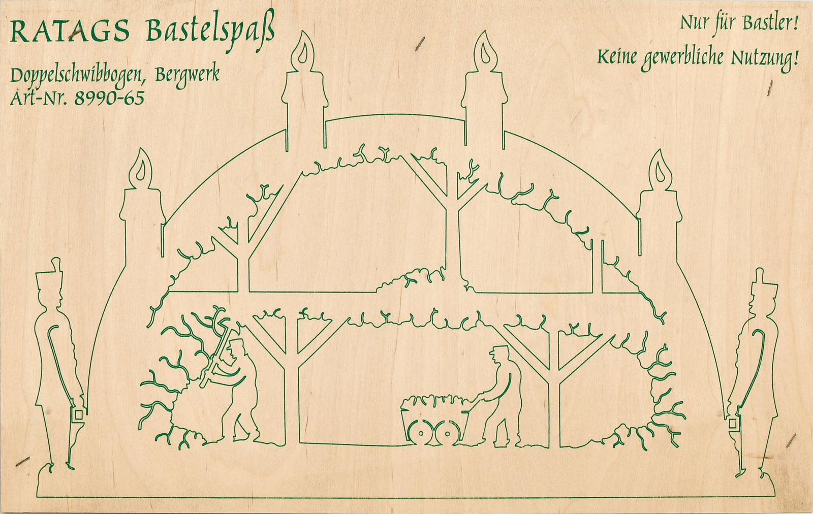 2 Motivsperrholzplatten, klein, Schwibbogen Bergwerk, zum Selbstaussägen