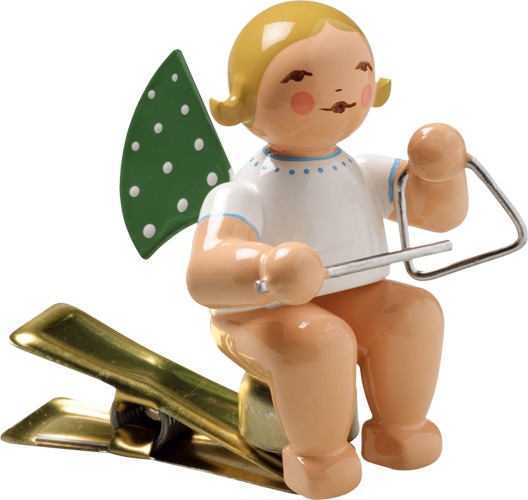 Engel mit Triangel, auf Klemme blondes Haar