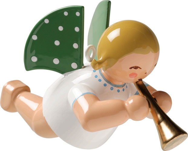 Engel mit Flöte, schwebend blondes Haar