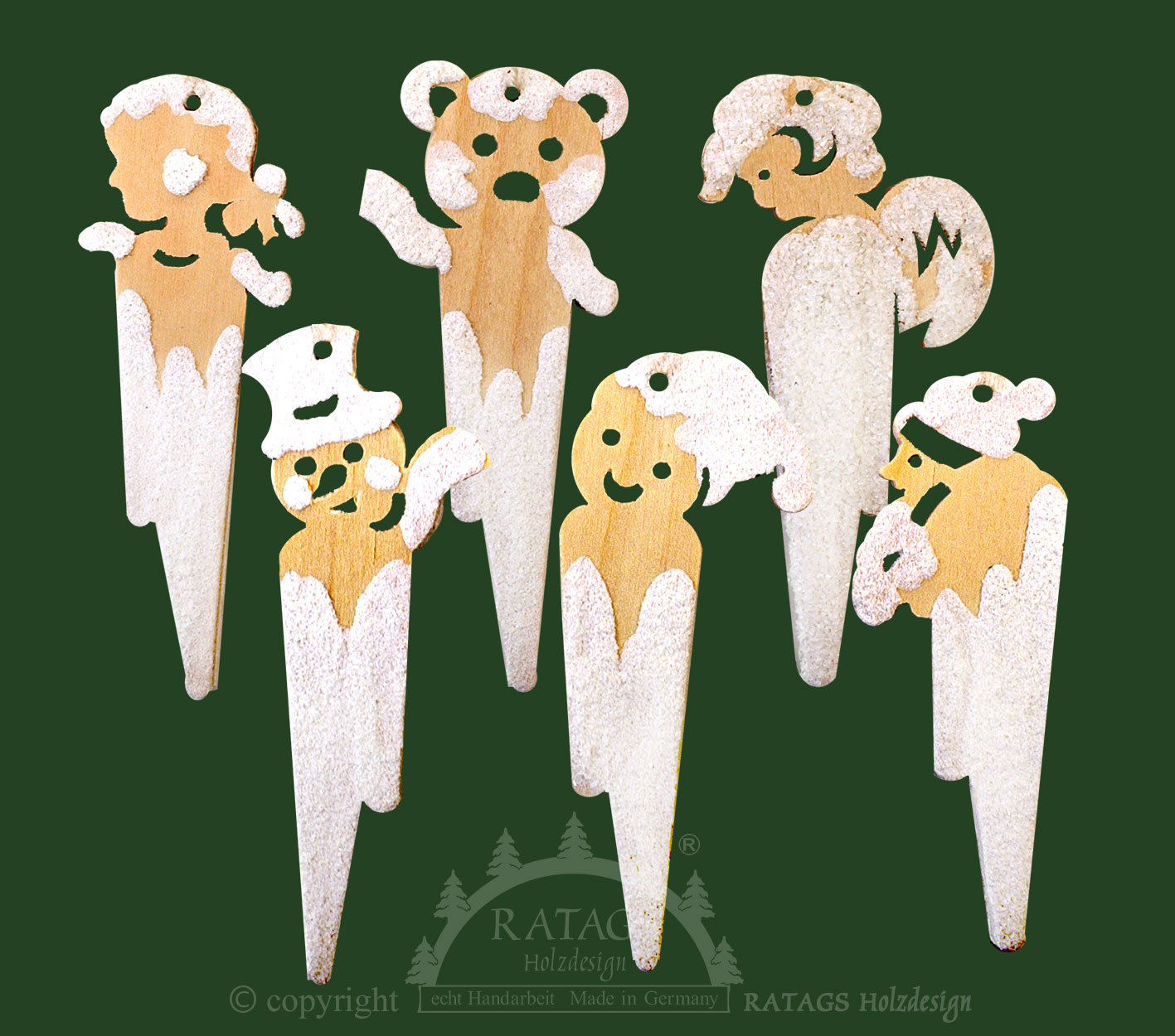 Tree decorations, set of 6, cone figures