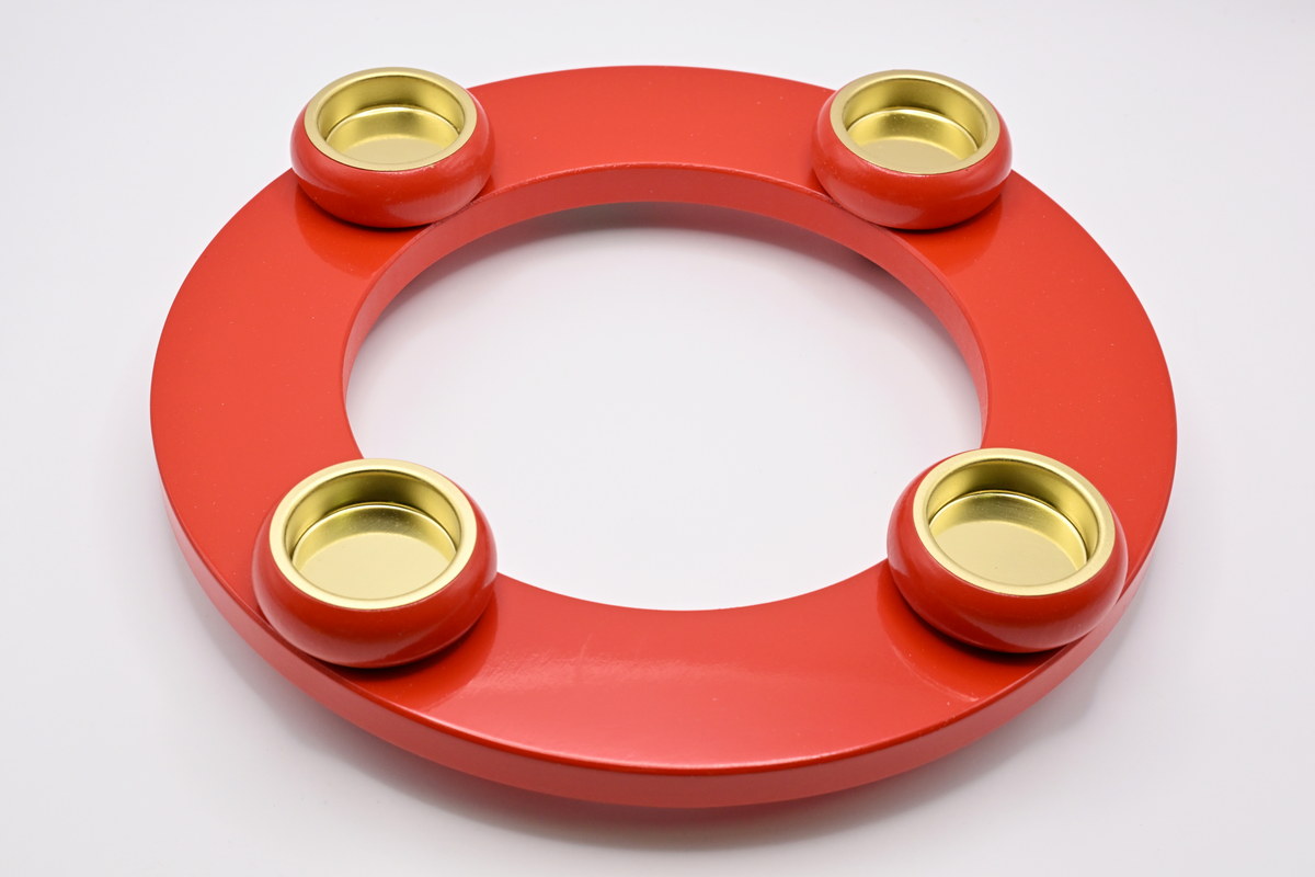 Solid wood Advent candle holder, red, 4 candle holders