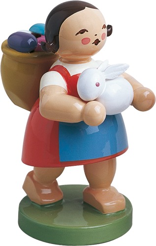 Mädchen mit Eierkorb und Hase