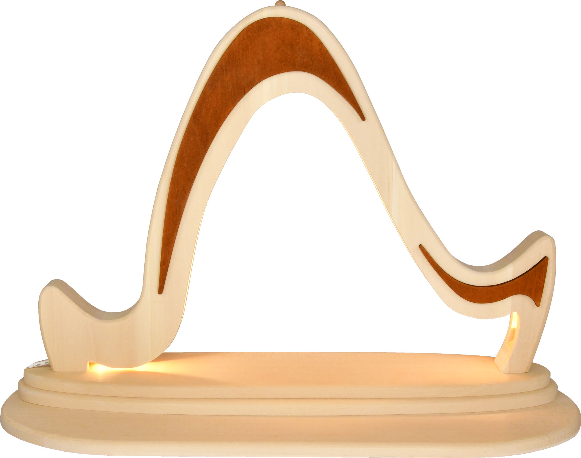 Arco de madeira maciça sem decoração, castanho com iluminação LED