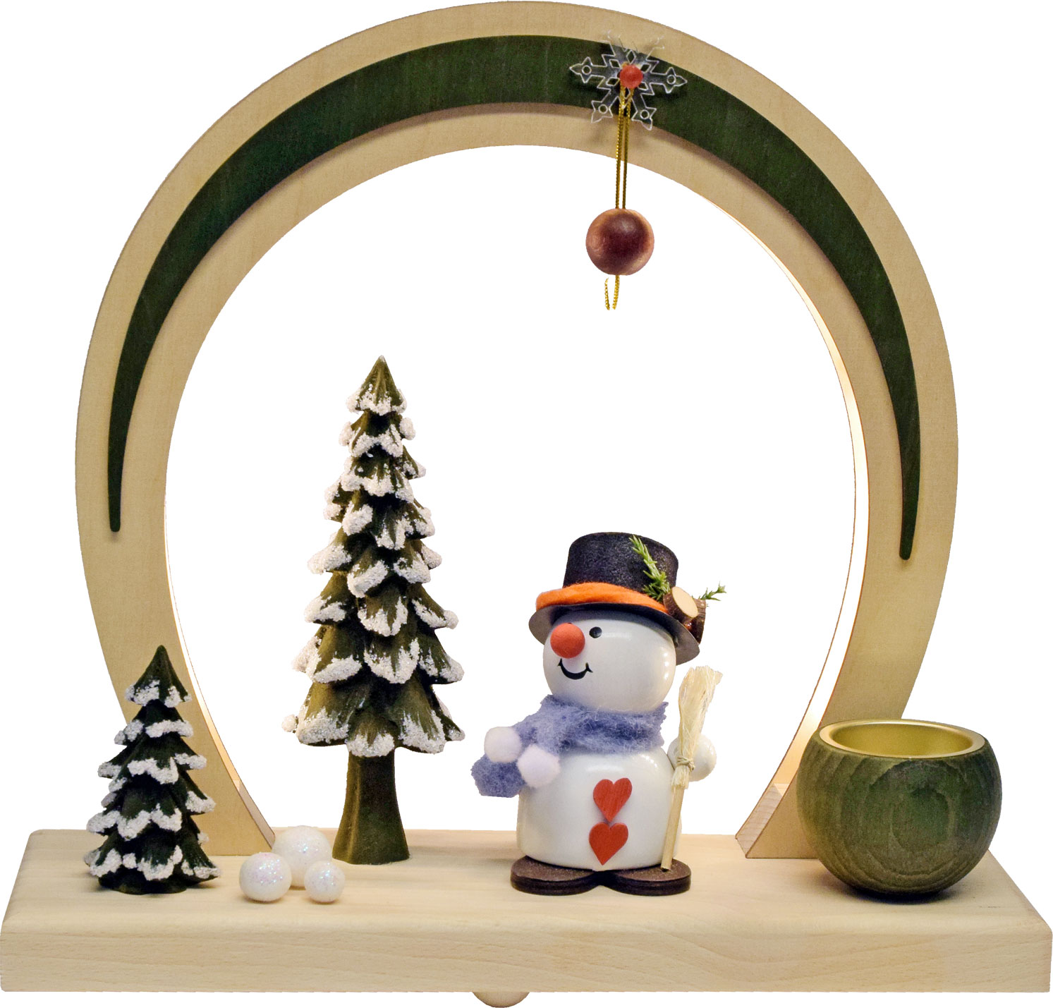 LED arch, green, snowman with broom