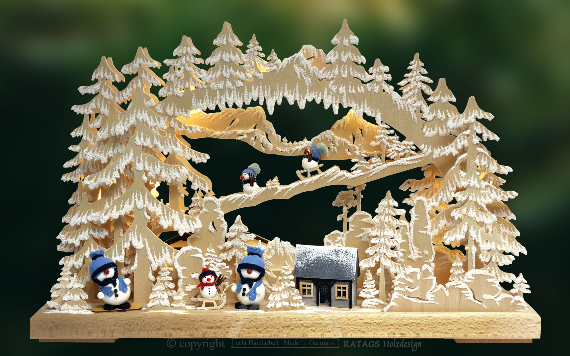 3D-Schwibbogen kl., Schneemannglück, Raureif