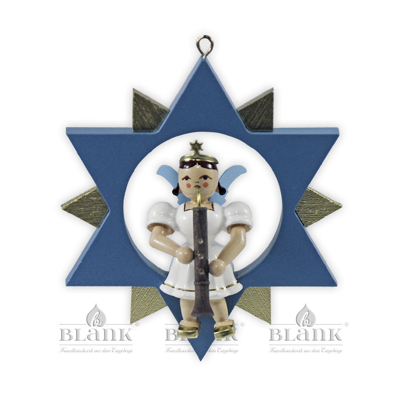 Angel in a star, coloured oboe, 9 cm