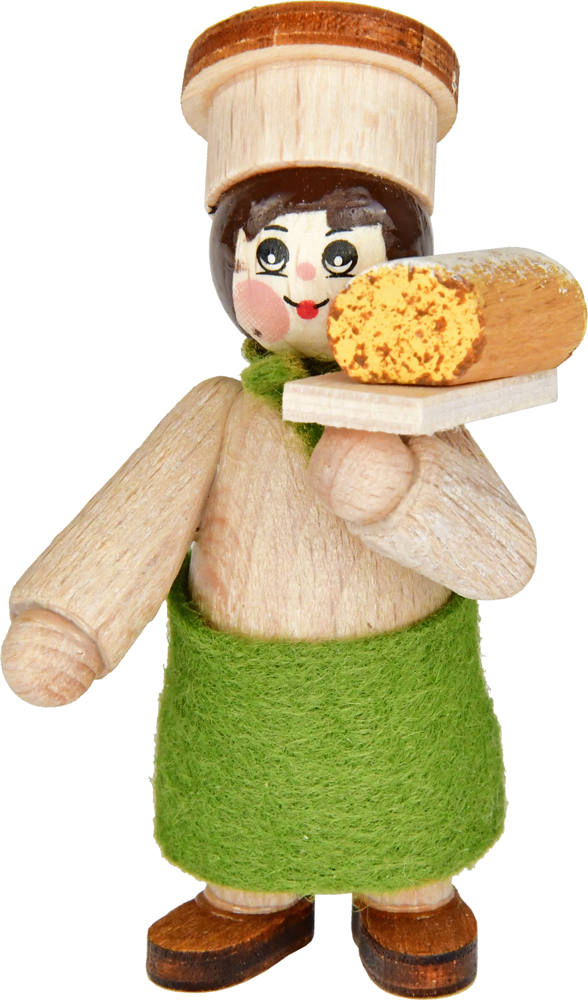 Figure, baker with stollen on a board, stained white