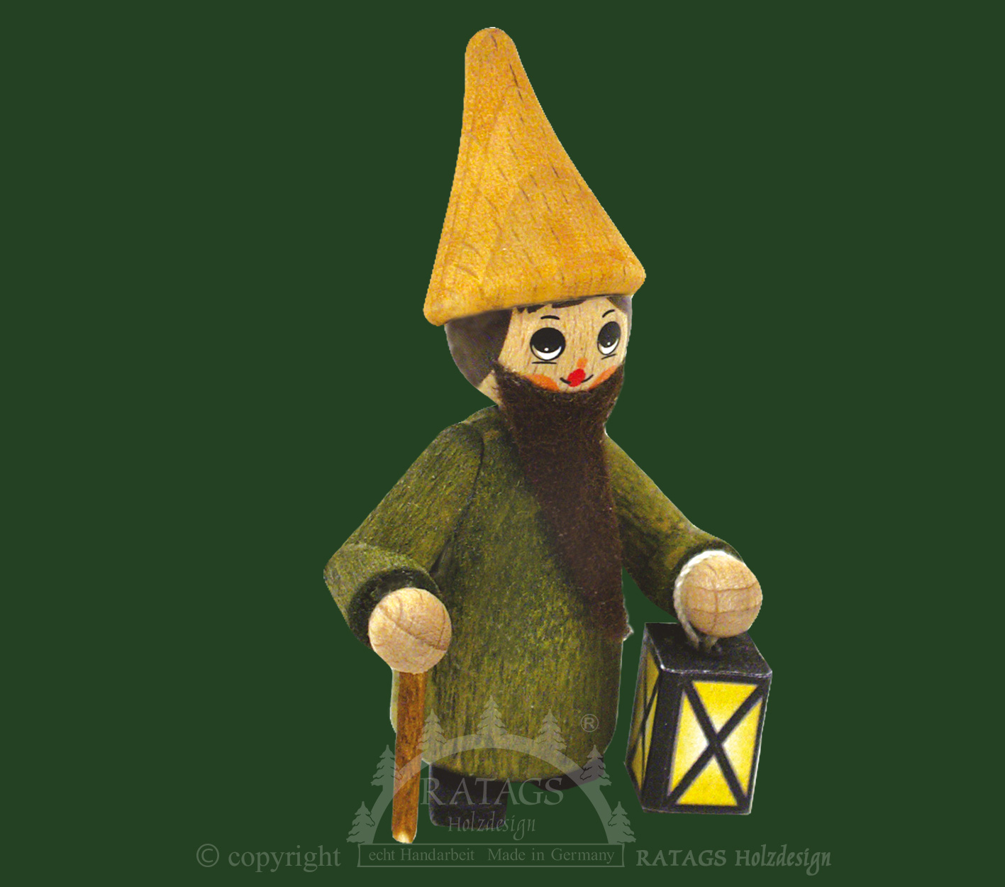 Figura, anão com lanterna, verde árvore