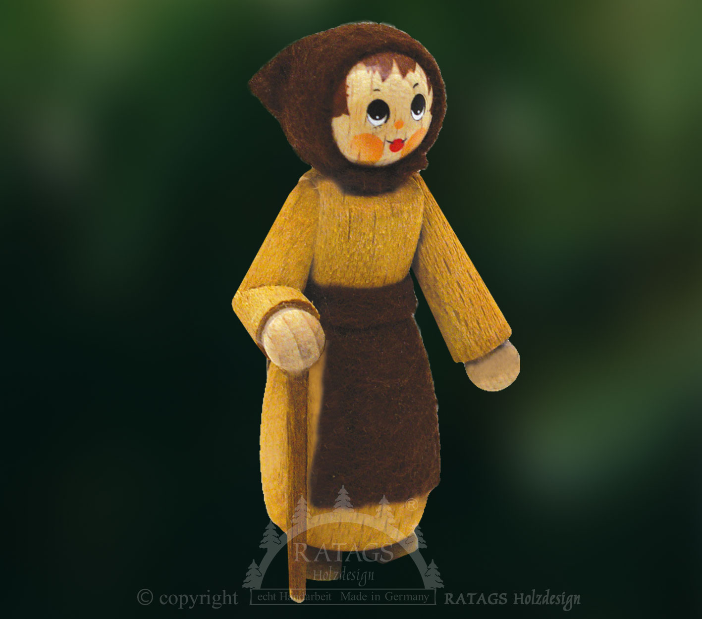 Figur, Waldfrau mit Stock, natur Figur, Waldfrau mit Stock, natur