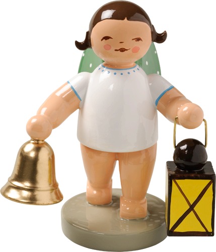 Engel mit Glocke und Laterne dunkles Haar