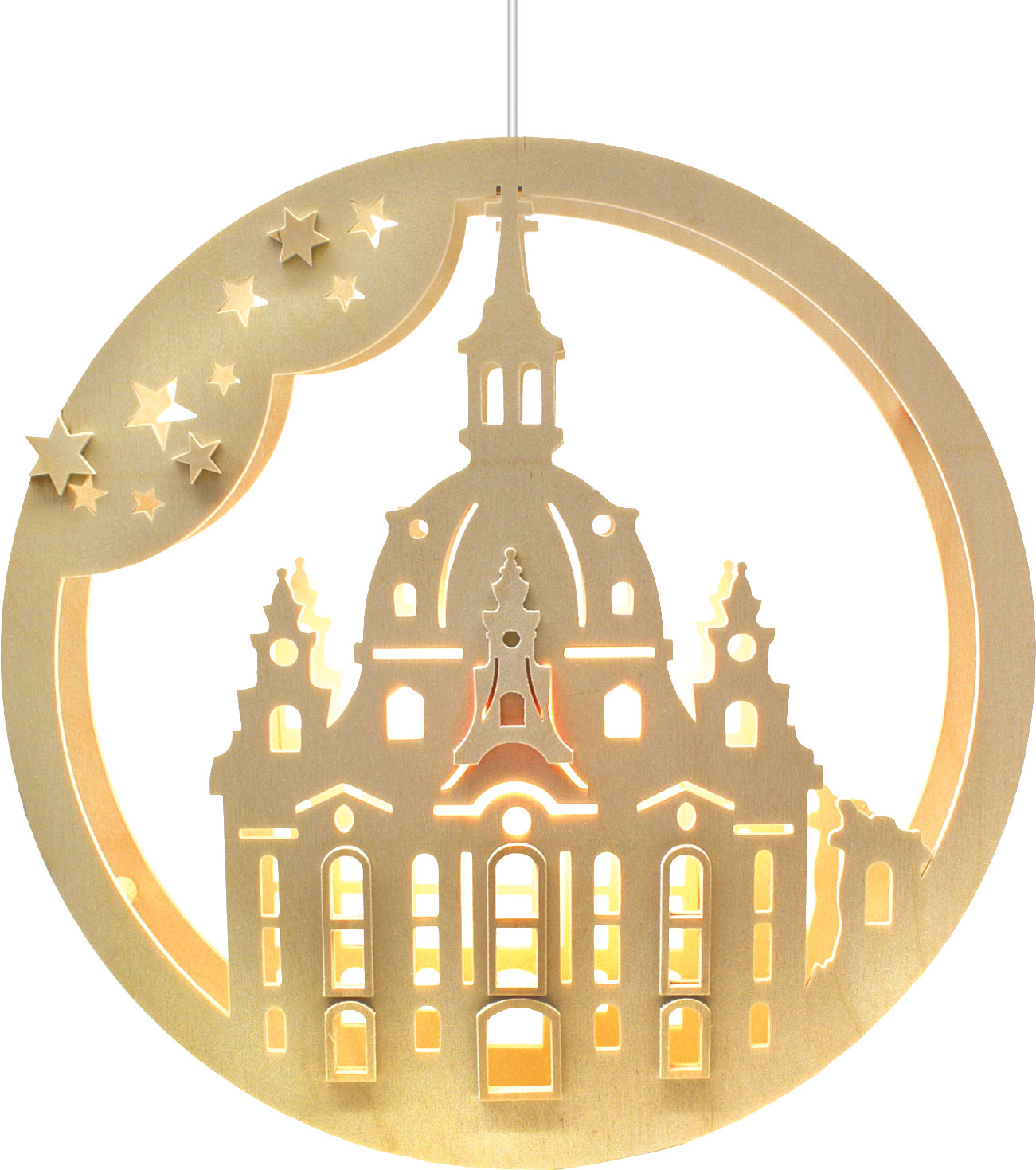 Fensterbild, beleuchtet, Frauenkirche Dresden