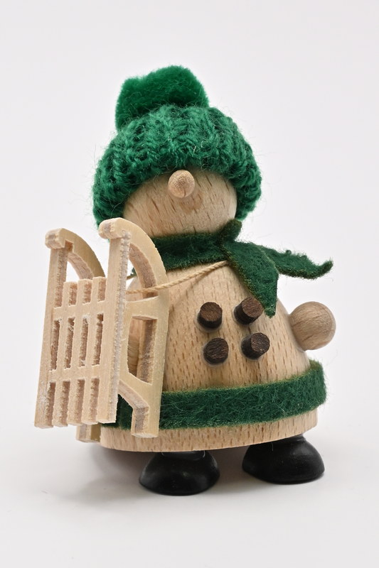 Snow-Molli, Junge Linie, mit Schlitten grüne Strickmütze, H 5 cm Snow-Molli, Junge Linie, mit Schlitten grüne Strickmütze, H 5 cm