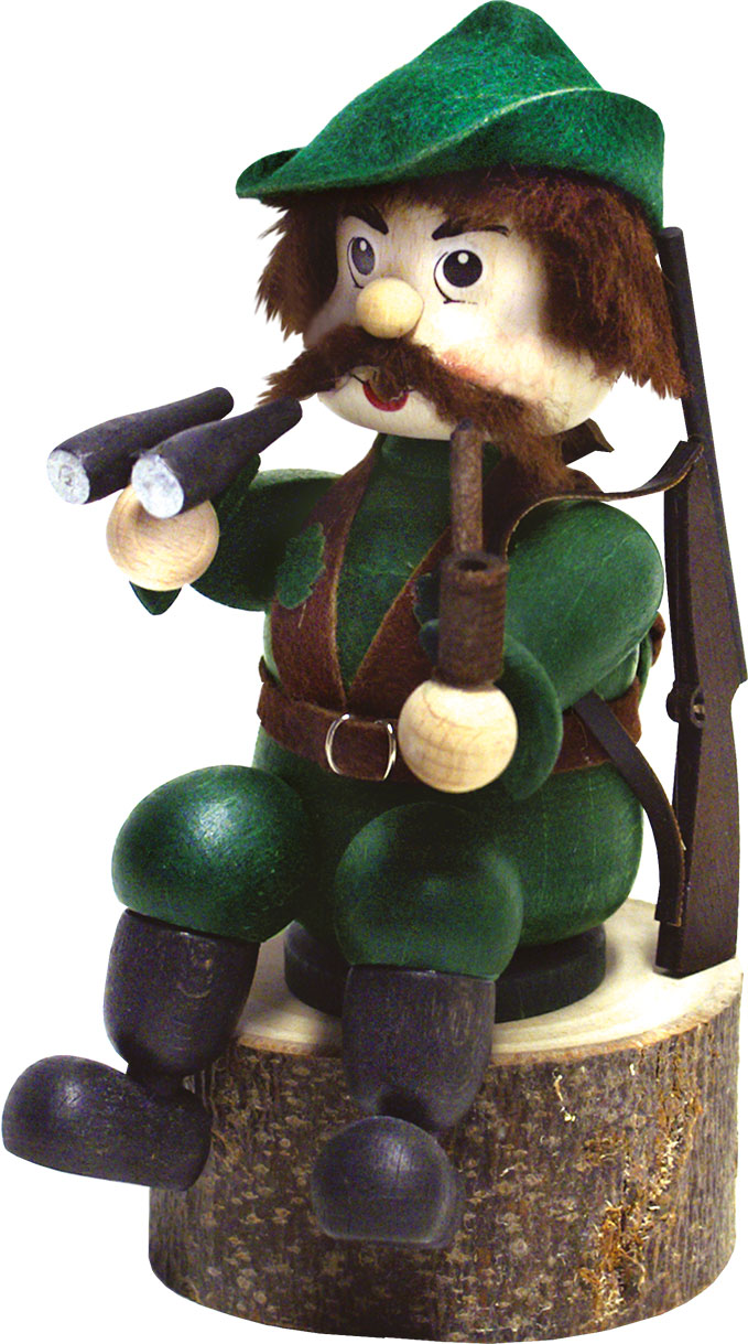 Edge stool, hunter on a tree trunk