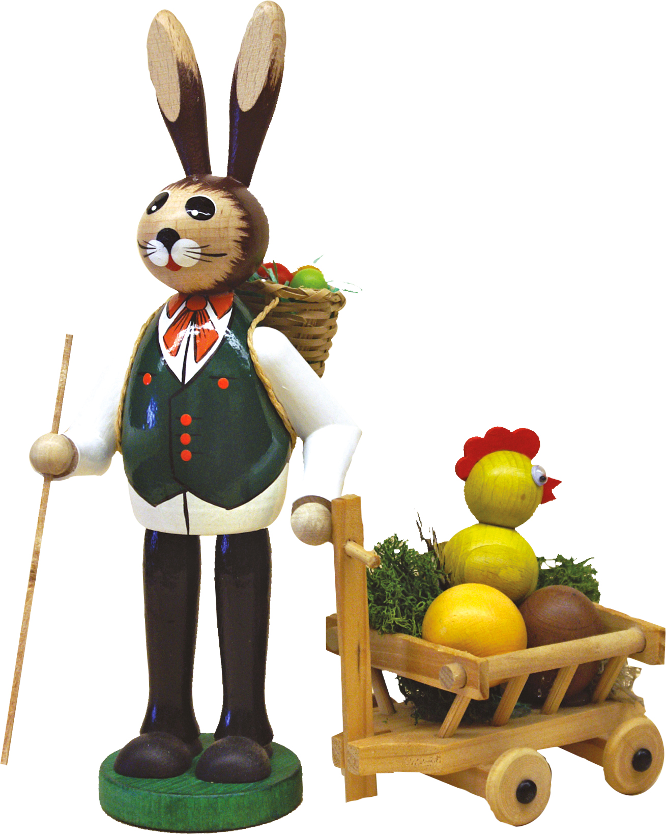 Osterhase, braun, Korb, Leiterwagen