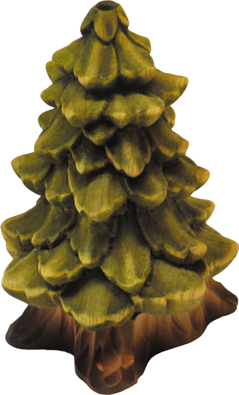Smoking fir tree made of solid wood, small, coloured