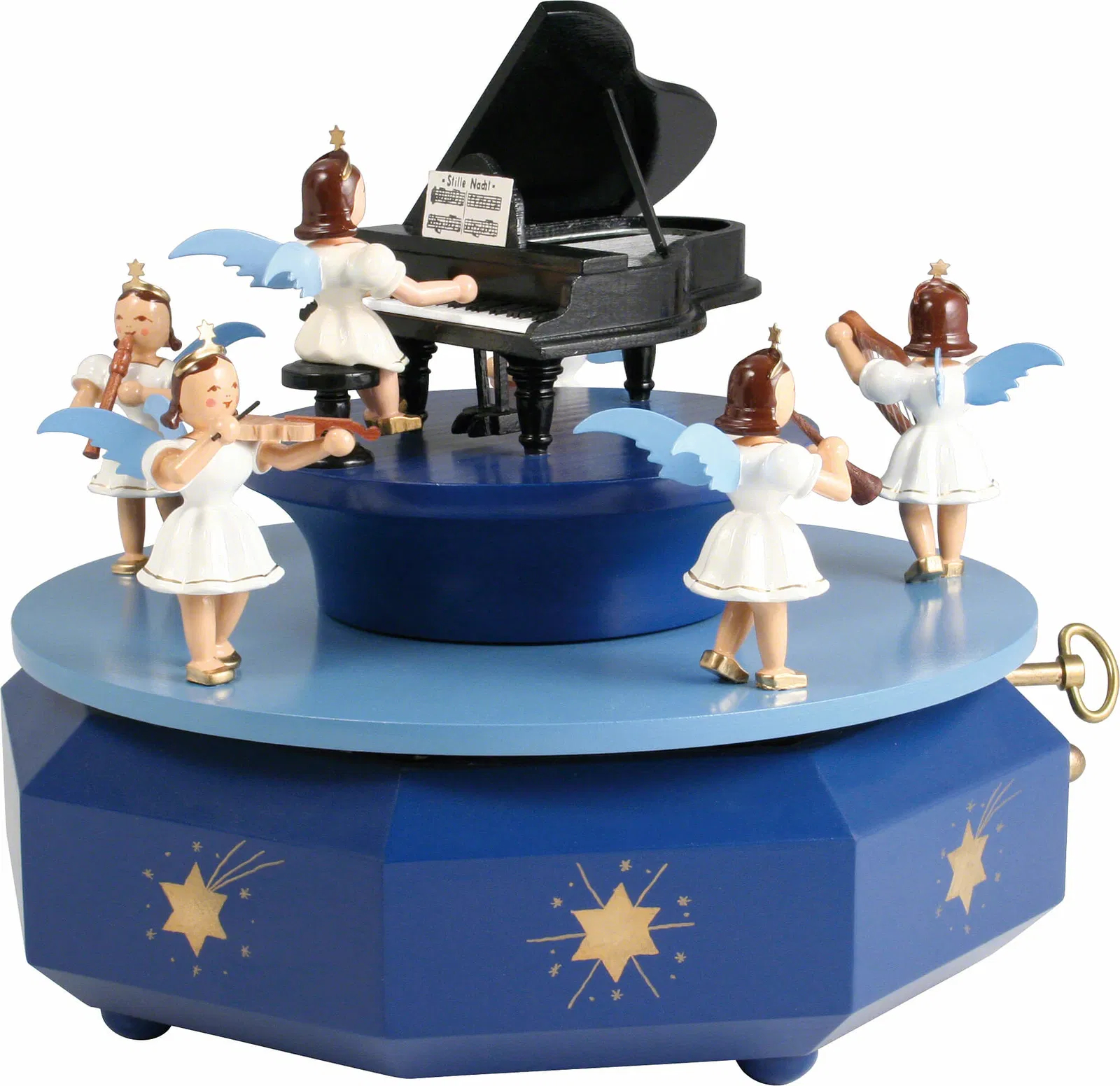 Boîte à musique avec ange au piano à queue, colorée