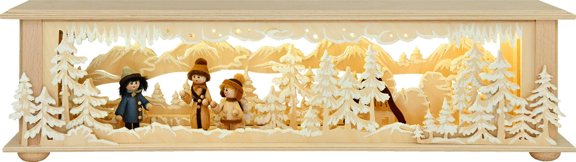 Small room light, little house, 3 winter figures, hoarfrost