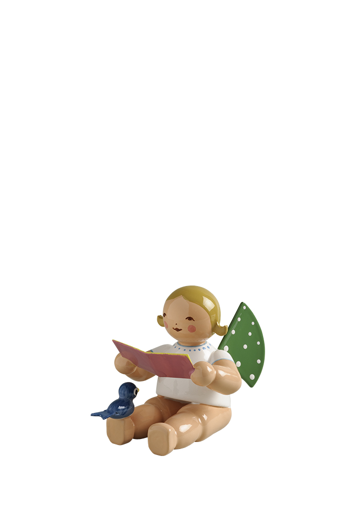 Engel mit Liederbuch und Vogel blondes Haar