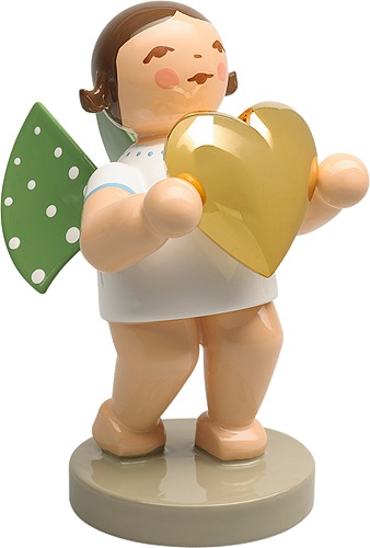 No. 3, Liebesbote, Engel mit Herz vergoldet, dunkles Haar