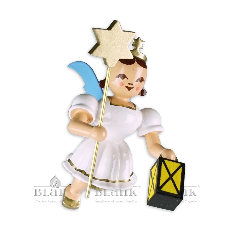 Floating angel with lantern/star, coloured, H 6 cm