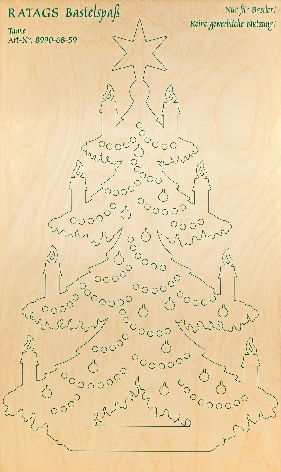 2 Motivsperrholzplatten, Selbstaussägen Tanne groß, Weihnachtskette