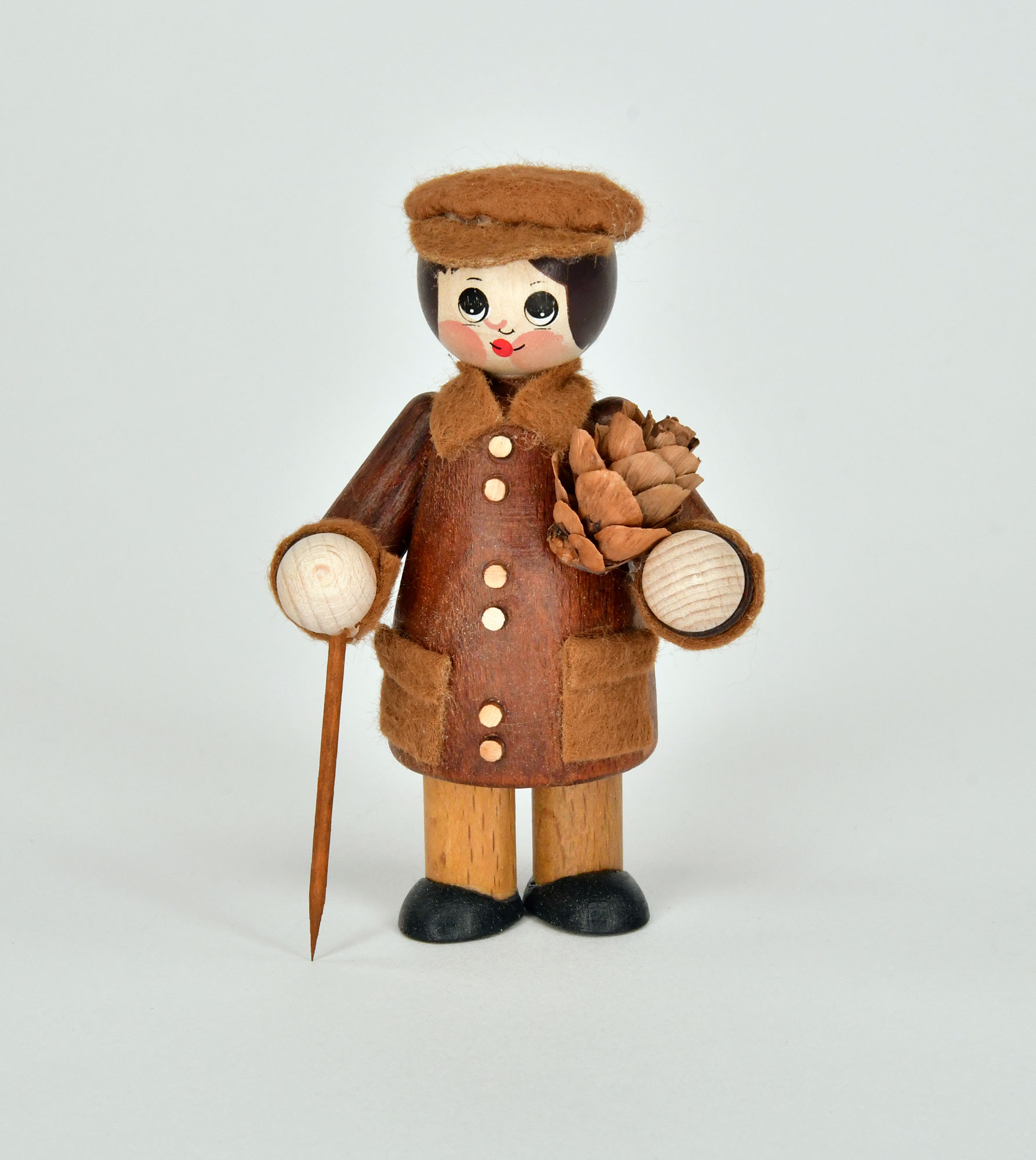 Figur groß, Mann mit Hut und Stock, Zapfe Figur groß, Mann mit Hut und Stock, Zapfe