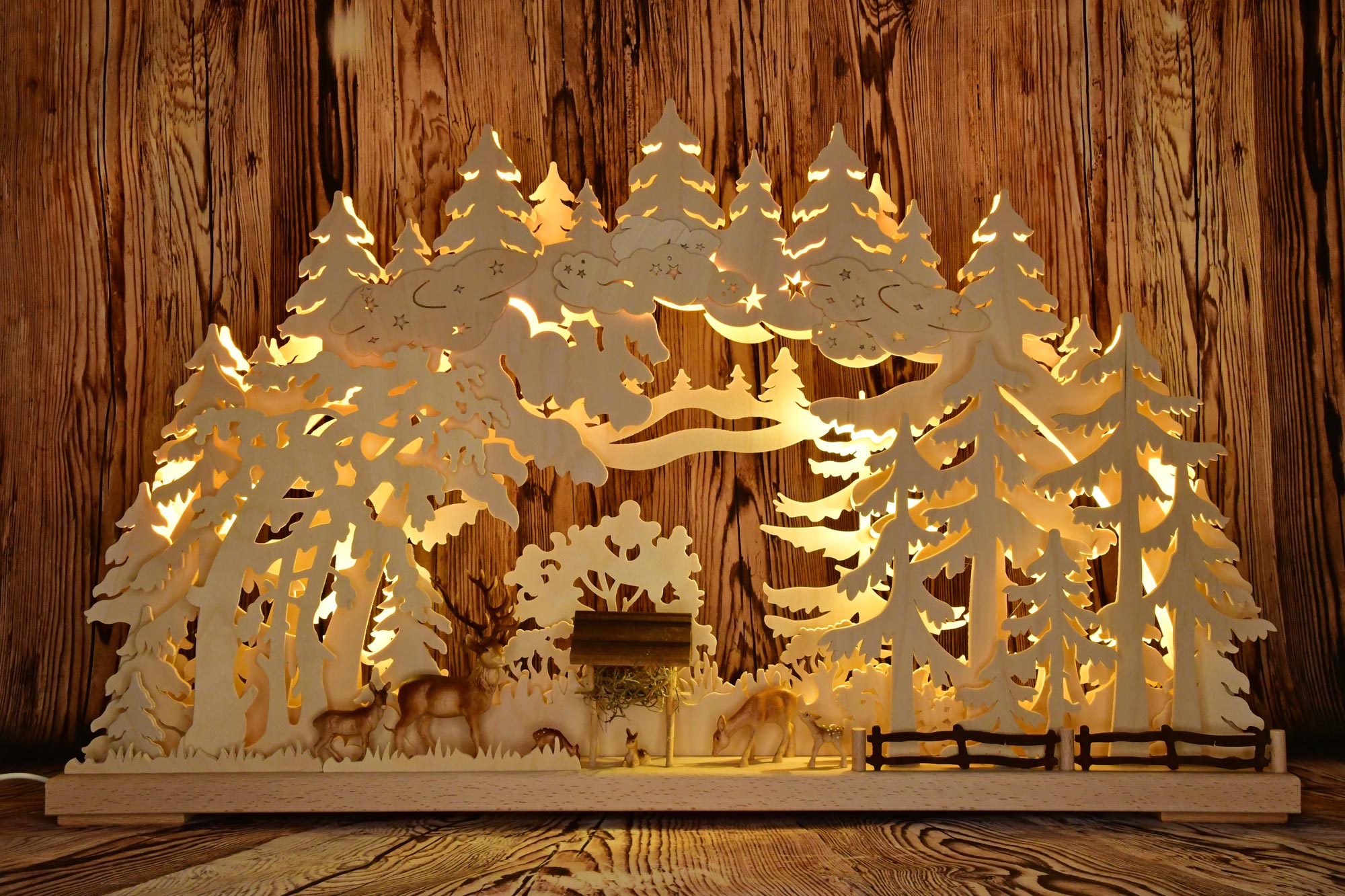3D-lichtboog groot, herten in het bos,