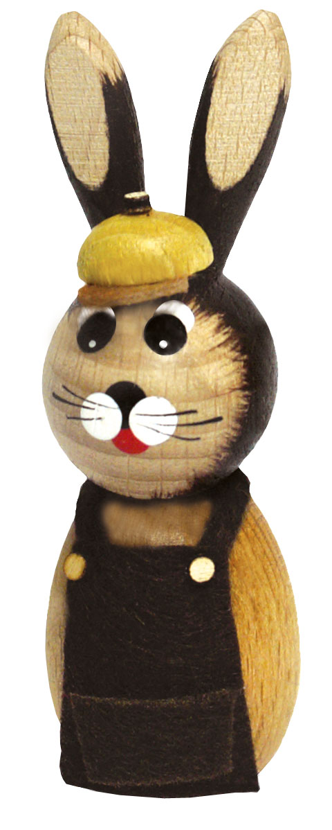 Cuddly bunny, brown apron, yellow hat