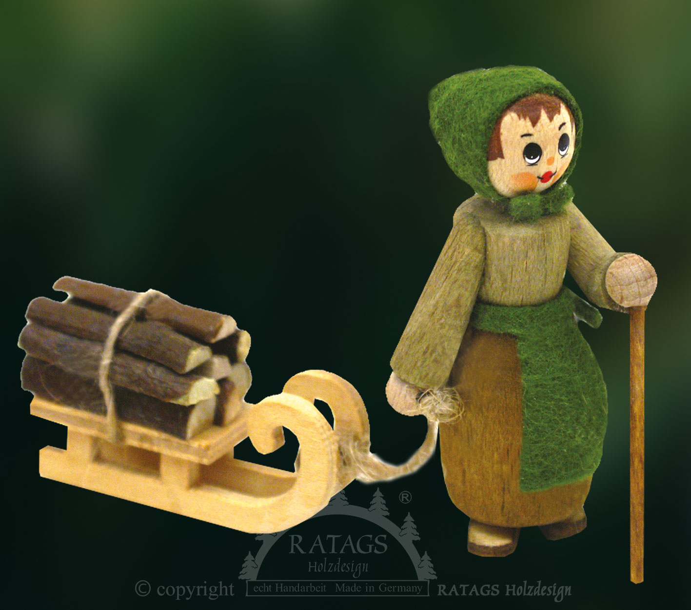 Figur, Holzsammlerin, Schlitten