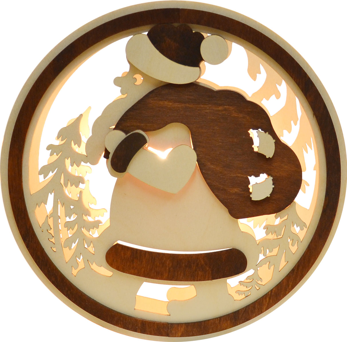 Window picture, illuminated, Santa Claus brown-natural, round