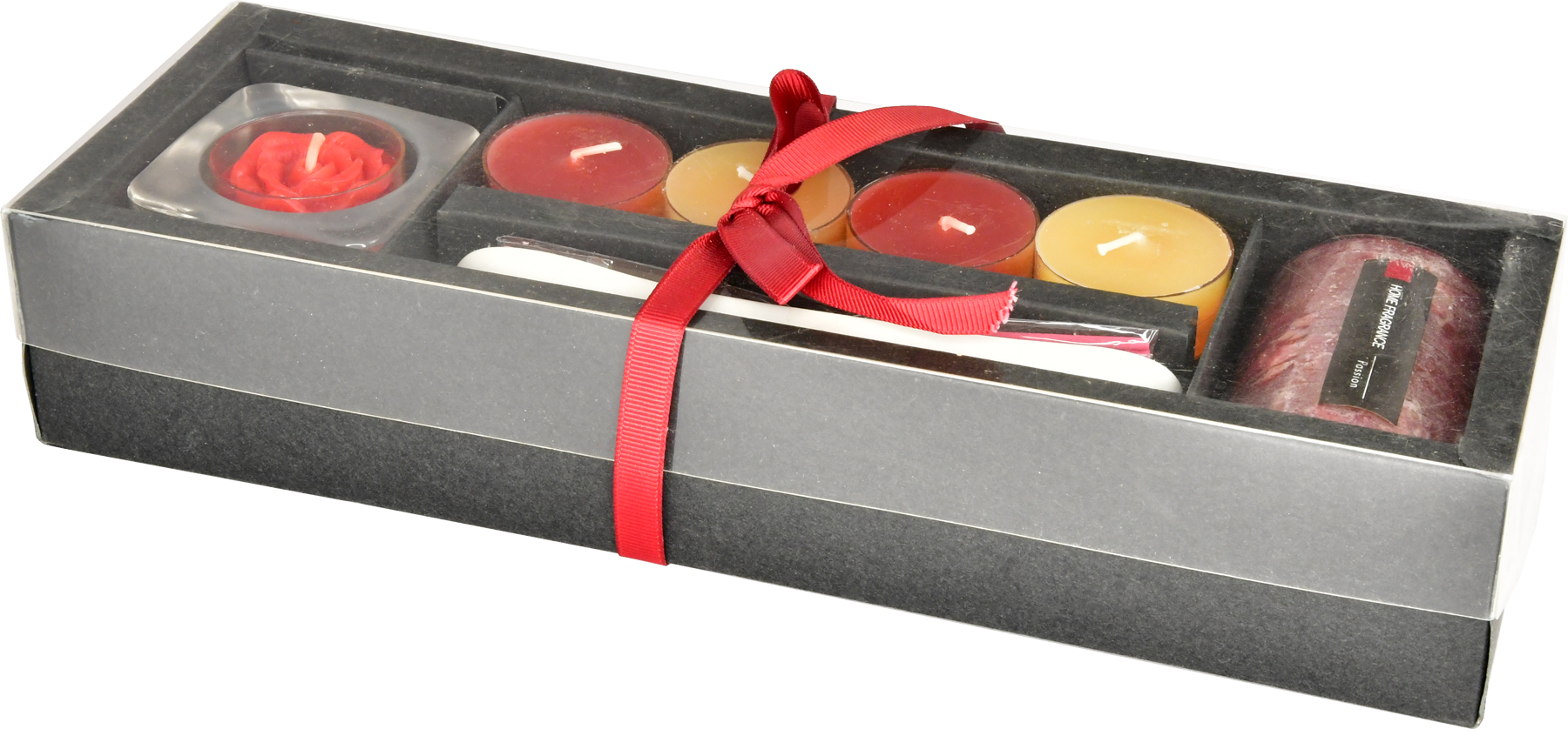 Candle set in red and yellow tones, 7 pieces, gift packaging