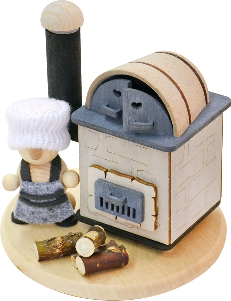 Clay oven with smoking function, with baker figure