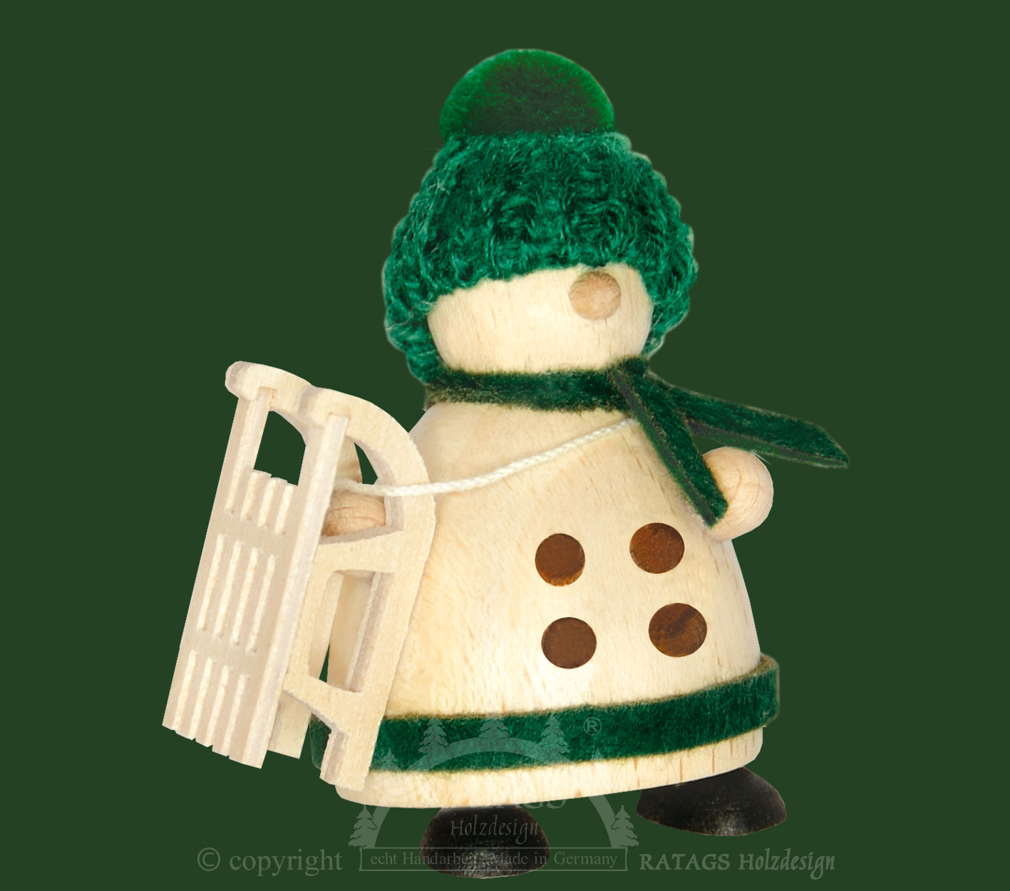 Snow-Molli, Junge Linie, mit Schlitten grüne Strickmütze Snow-Molli, Junge Linie, mit Schlitten grüne Strickmütze