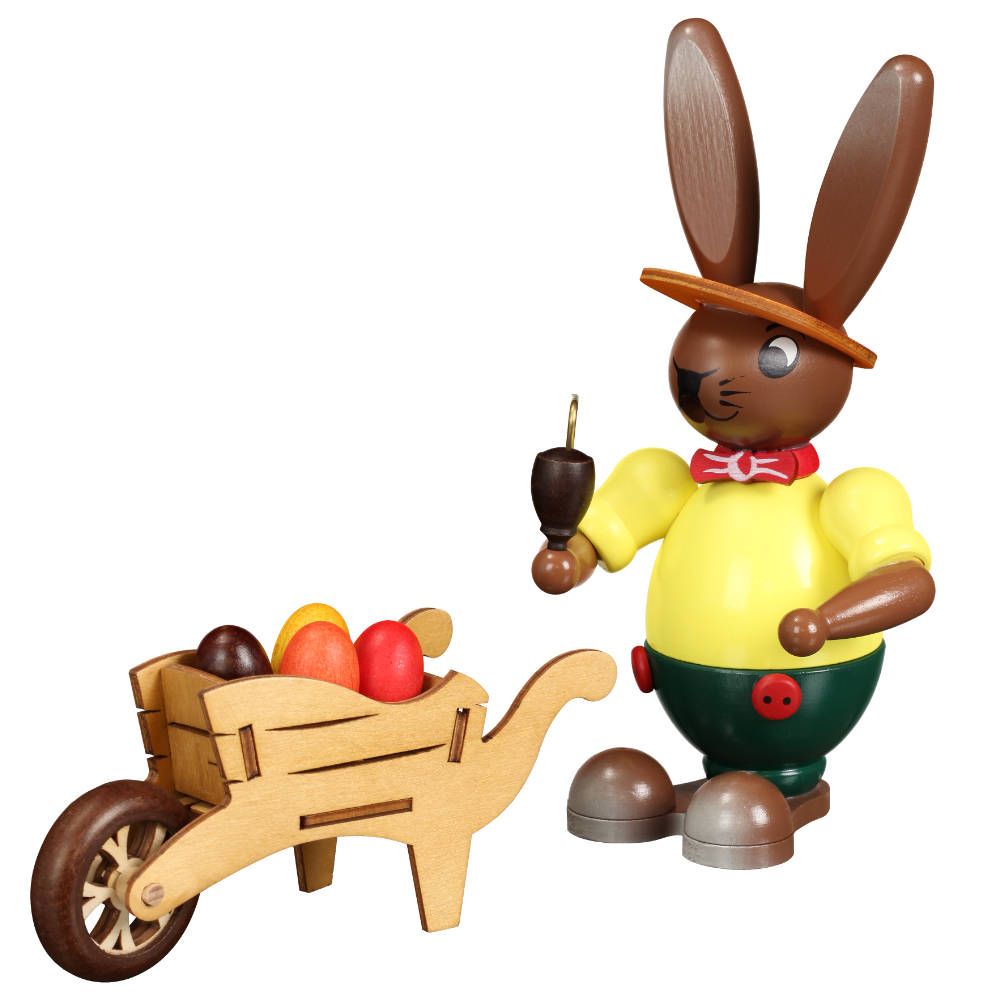 Räucherhase mit Schubkarre