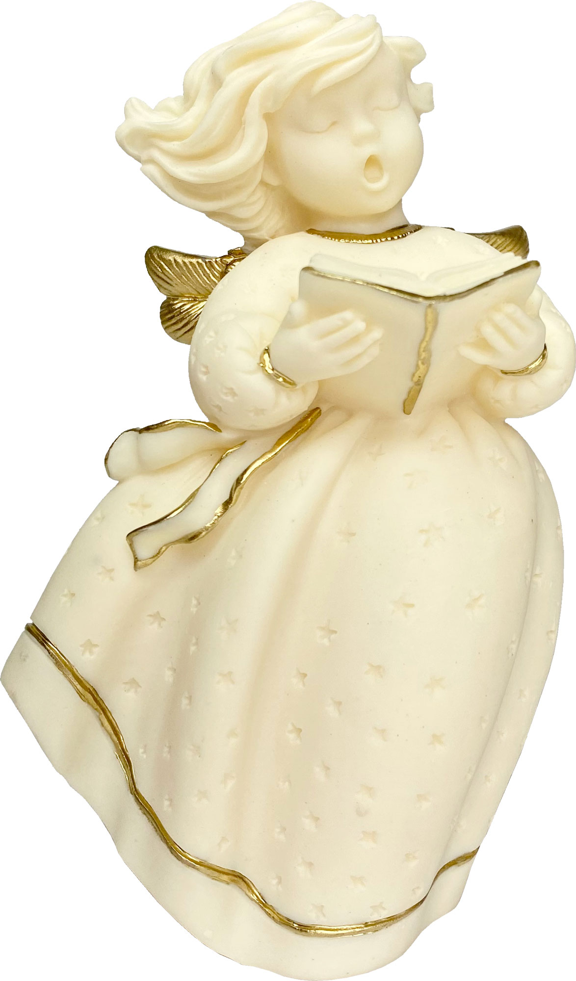 Poly angel singing with book, gold-plated FARO Italy