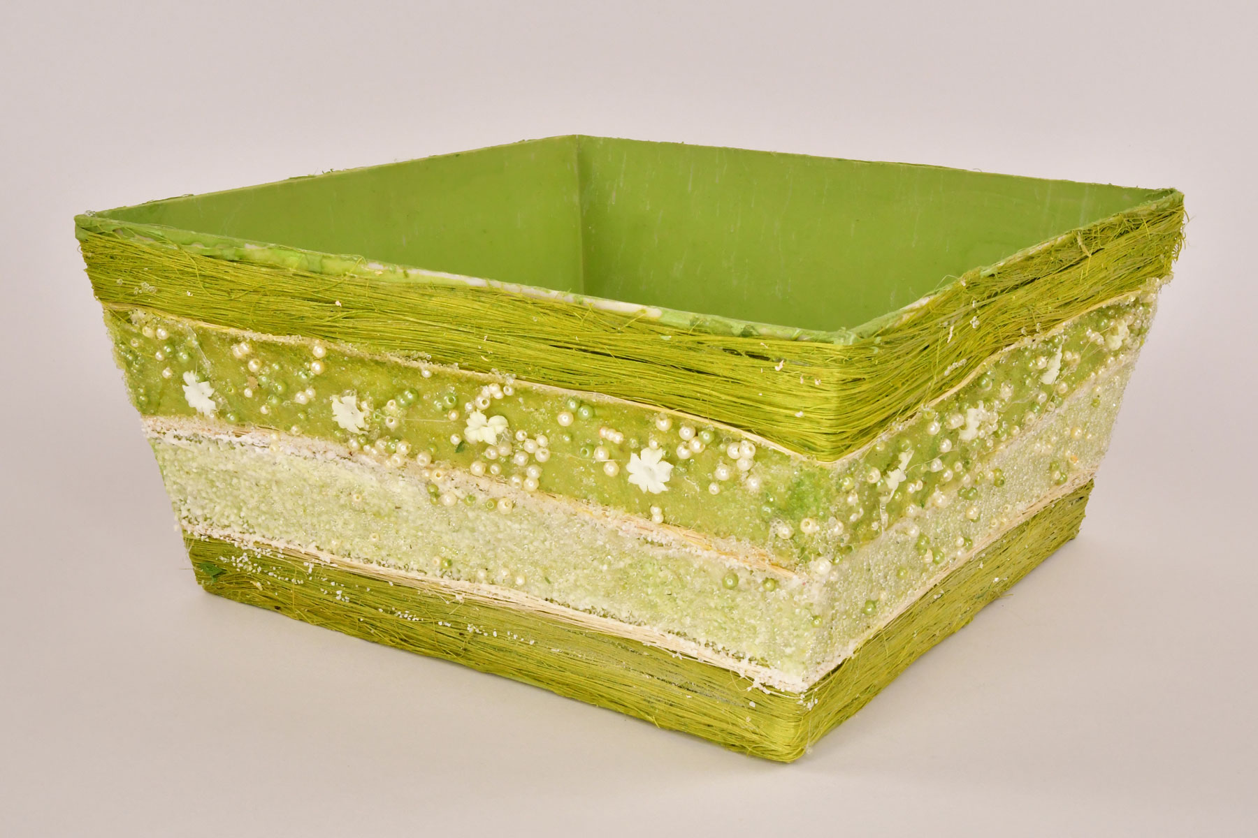 Pflanzgefäß Sisal mit Naturmaterialien Schale, groß, quadratisch