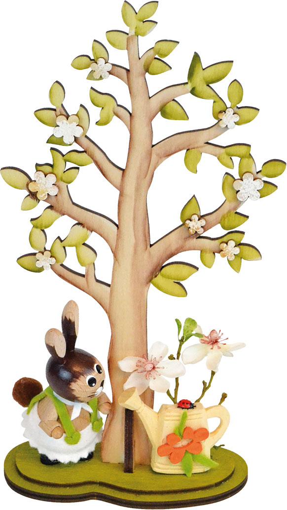 Easter tree, hand-painted rabbit with watering can