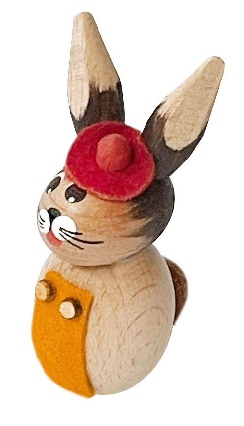 Mini-Osterhase, gelbe Schürze, roter Hut