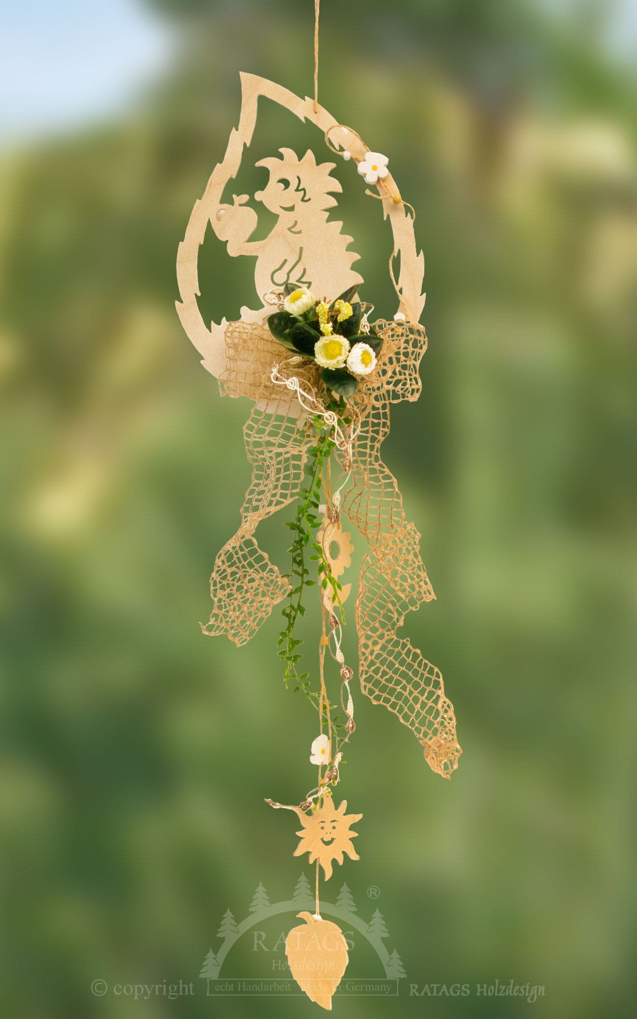 Fensterdekoration, Igel natur floristisch bestückt, unbeleuchtet