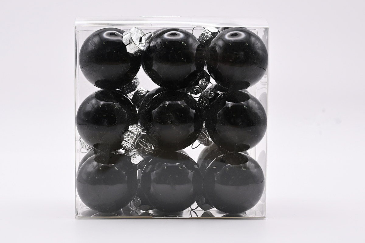 cb. 18 glassballs/cap black shiny