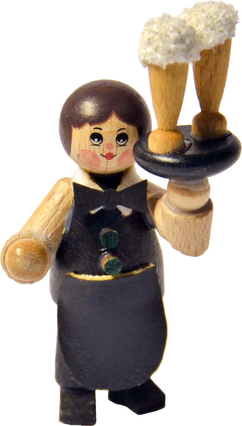 Figurine, serveur, plateau avec verres à bière